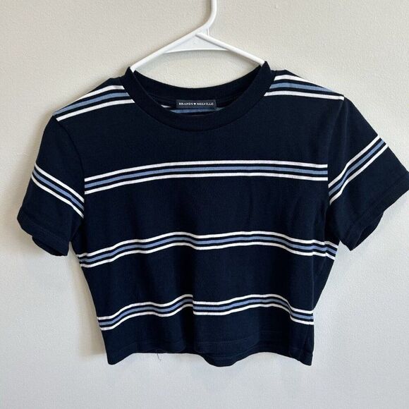 Brandy Melville Lot of 2 Striped Cropped Tees Made in Italy 100% Cotton One Size - Picture 2 of 12
